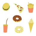 Set of icon fast food. High-calorie unhealthy food.